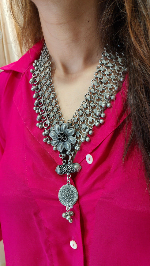 Oxidized Flower Necklace Set - view 10