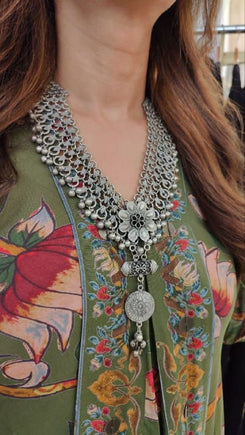 Oxidized Flower Necklace Set - view 2