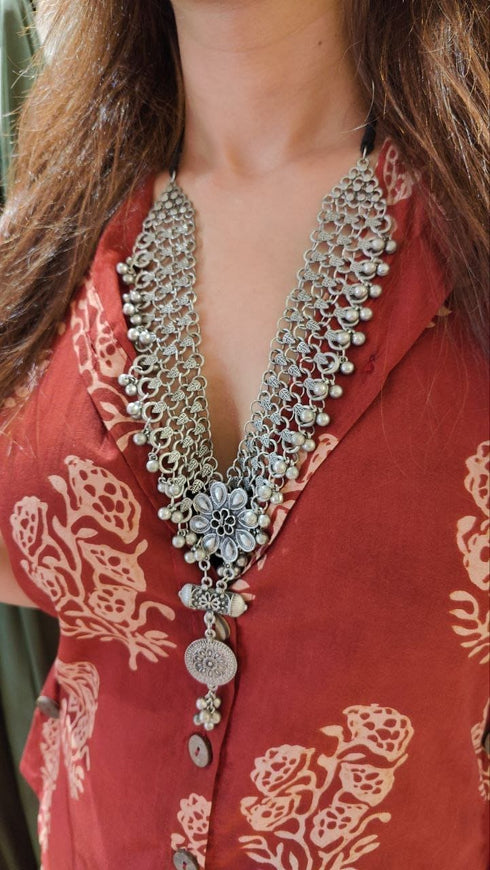 Oxidized Flower Necklace Set - view 5