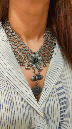 Oxidized Flower Necklace Set - view 8
