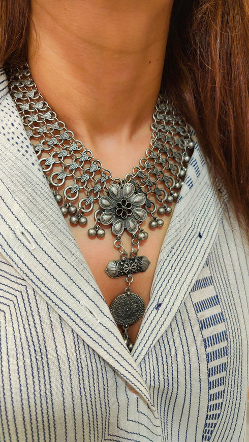 Oxidized Flower Necklace Set - view 8