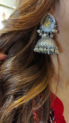 Oxidized Silver Jhumka Earrings - view 10