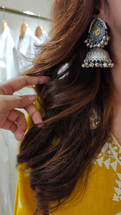 Oxidized Silver Jhumka Earrings - view 13