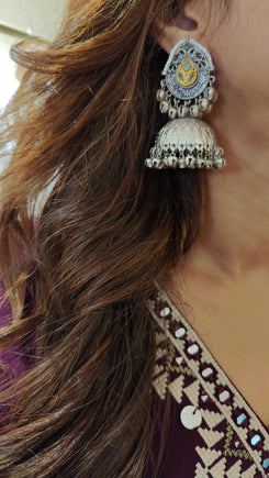 Oxidized Silver Jhumka Earrings - view 15