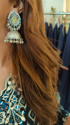 Oxidized Silver Jhumka Earrings - view 3