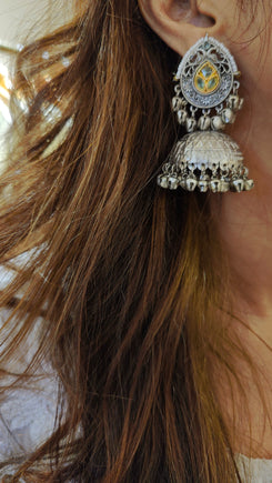 Oxidized Silver Jhumka Earrings - view 5