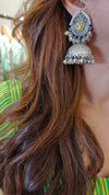 Oxidized Silver Jhumka Earrings - view 9