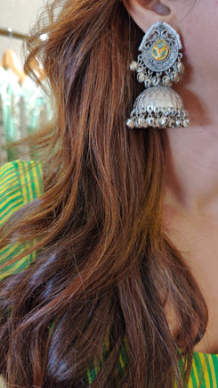 Oxidized Silver Jhumka Earrings - view 9