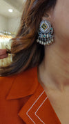 Oxidized Small Silver Earrings with Green Stone - view 4