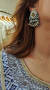 Oxidized Small Silver Earrings with Green Stone - view 5
