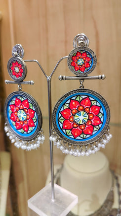 Painted Mandala Floral Earrings - view 2