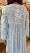Pastel Blue Embroidered Chikankari Dress with Slip - view 7