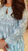 Pastel Blue Embroidered Chikankari Dress with Slip - view 8