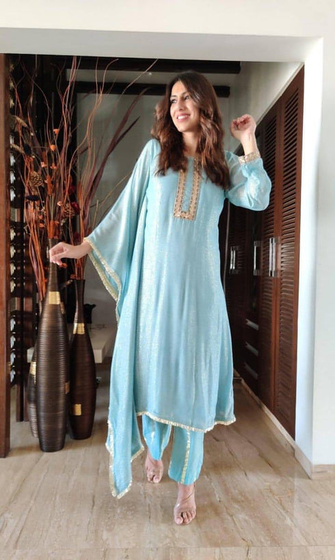 Pastel Blue Kaftan And Pant