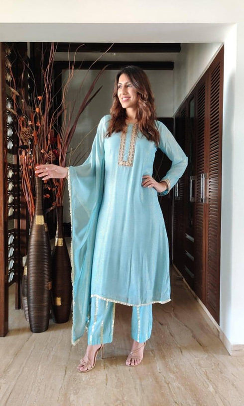 Pastel Blue Kaftan And Pant