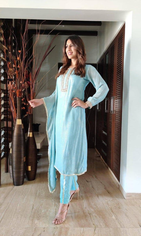 Pastel Blue Kaftan And Pant