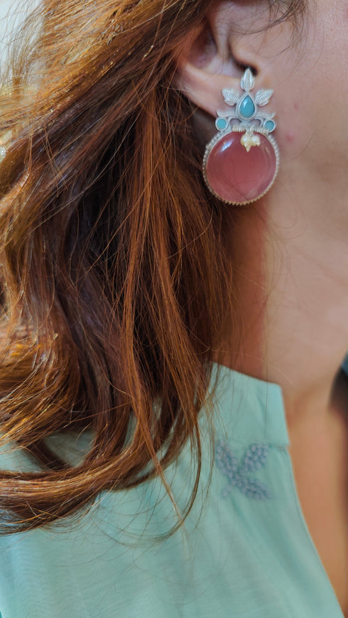 Pastel Pink Vintage Oxidised Stud Earrings