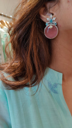 Pastel Pink Vintage Oxidised Stud Earrings - view 2