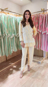 Pastel Yellow Embellished Cutwork Coord Set - view 3