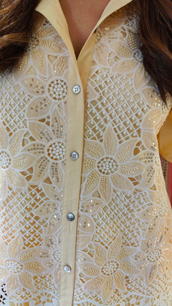 Pastel Yellow Embellished Cutwork Coord Set - view 5
