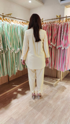 Pastel Yellow Embellished Cutwork Coord Set - view 7