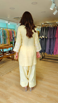 Pastel Yellow Floral Embroidered Farshi Set - view 10