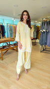 Pastel Yellow Floral Embroidered Farshi Set - view 4