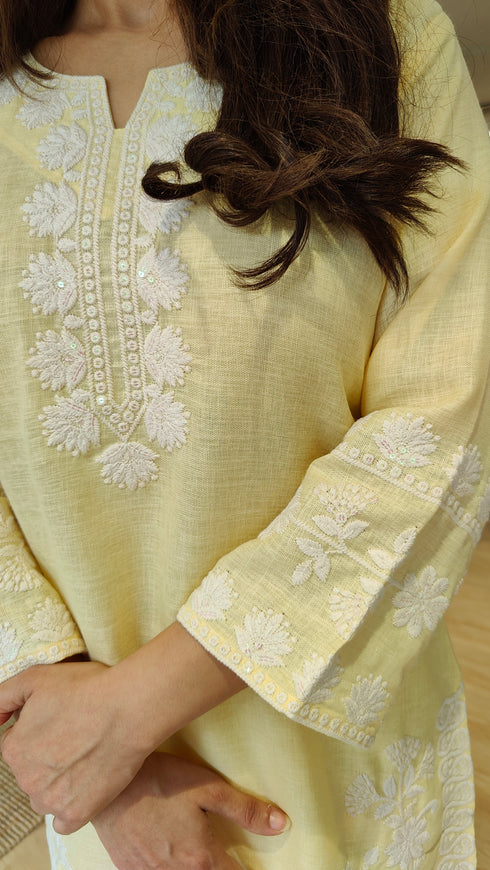 Pastel Yellow Floral Embroidered Farshi Set - view 6