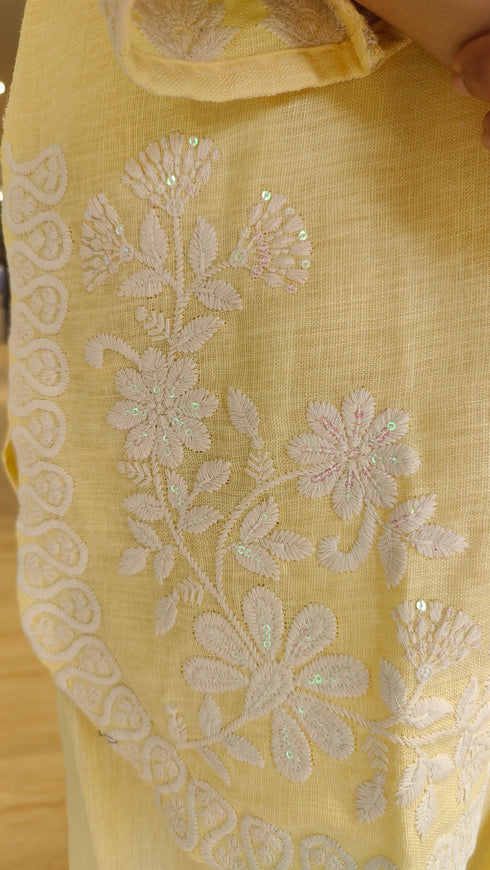 Pastel Yellow Floral Embroidered Farshi Set - view 8