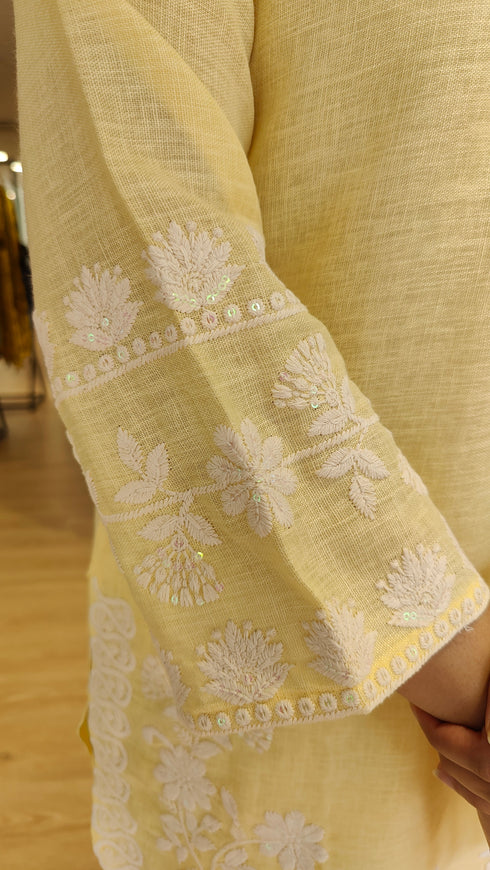 Pastel Yellow Floral Embroidered Farshi Set - view 9