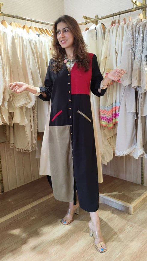 Patchwork Black Shirt Gown