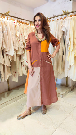 Patchwork Brown Shirt Dress-gown - view 3