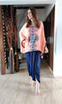 Peach Kaftan with Blue Dhoti