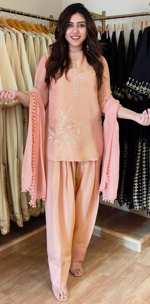 Peach Shimmer Farshi Set with Duppatta