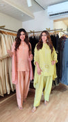 Peach Shimmer Farshi Set with Duppatta - view 2