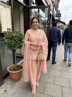 Peach Shimmer Farshi Set with Duppatta - view 3