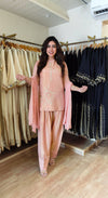 Peach Shimmer Farshi Set with Duppatta - view 4