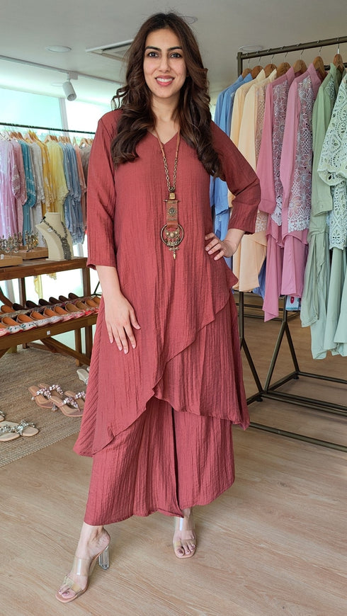 Rust Coord Set With Handmade Necklace
