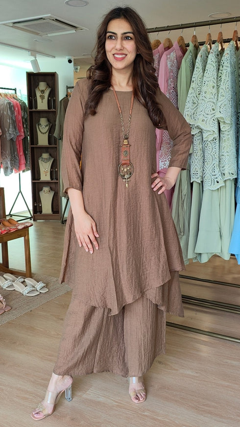 Brown Coord Set With Handmade Necklace