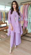 Lavender Purple Coord Set With Handmade Necklace