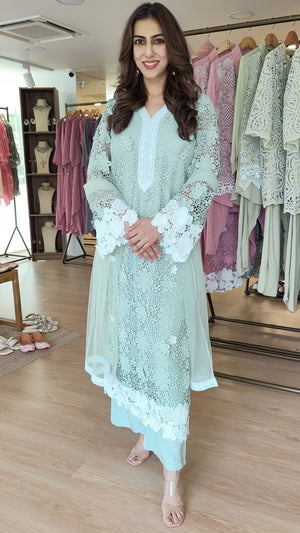 Green 3D Cutwork Three Piece Set
