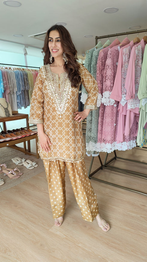 Mustard Embroidered Farshi Set