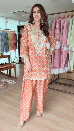 Rust Embroidered Farshi Set