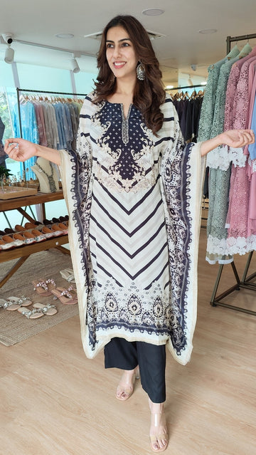 Black and White Kaftan With Pant