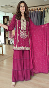Magenta Mirror Embroidered Sharara Set