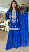 Royal Blue Mirror Embroidered Sharara Set