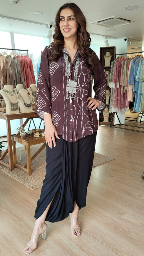 Crepe Brown Bandhini Shirt