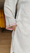 Pink And Offwhite Kurta Set with Embroidered Neckline - view 7