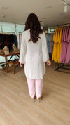 Pink And Offwhite Kurta Set with Embroidered Neckline - view 9