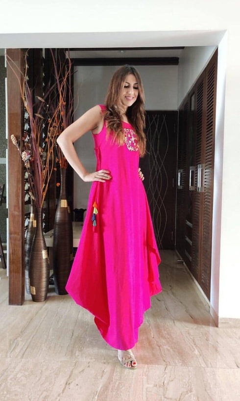 Pink Cowl Drape Dress